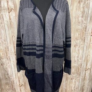 CJ Banks Gray and Navy Cardigan Sweater